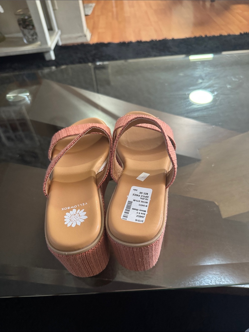 Yellow Box Coral Pink Woven Double-Strap Platform Slides - Picture 7 of 8